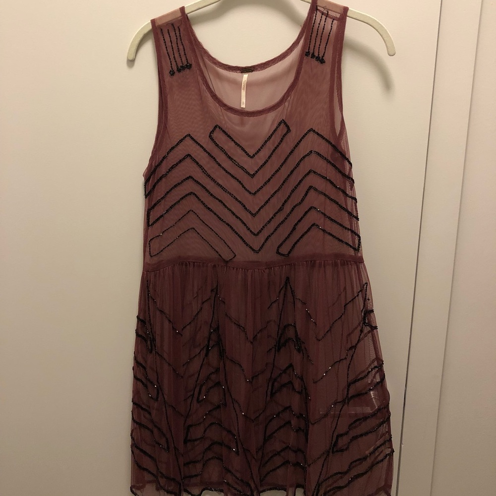 Free people burgundy sequin mesh slip dress. Small